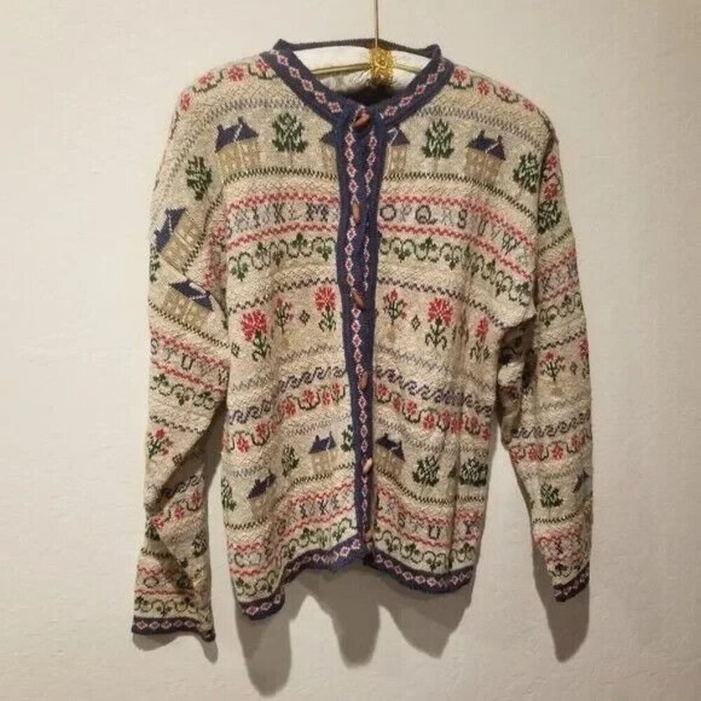 Vintage Bushwacker USA Womens Jacquard Knit Toggle Cardigan Sweater Size 12